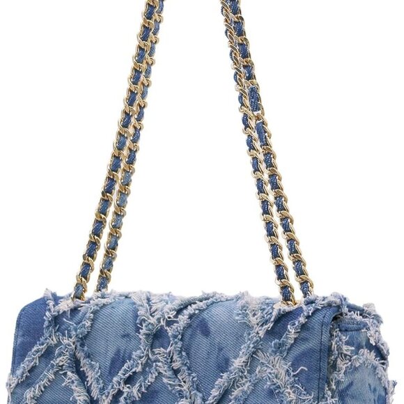 Women Denim Quilted Shoulder Bag Small Chain Crossbody Evening Purse